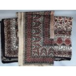 2 Indian block printed textile throws, 2.66x2.2m and 2.7x2.14m, in soft feel fabric (not cotton) (2)