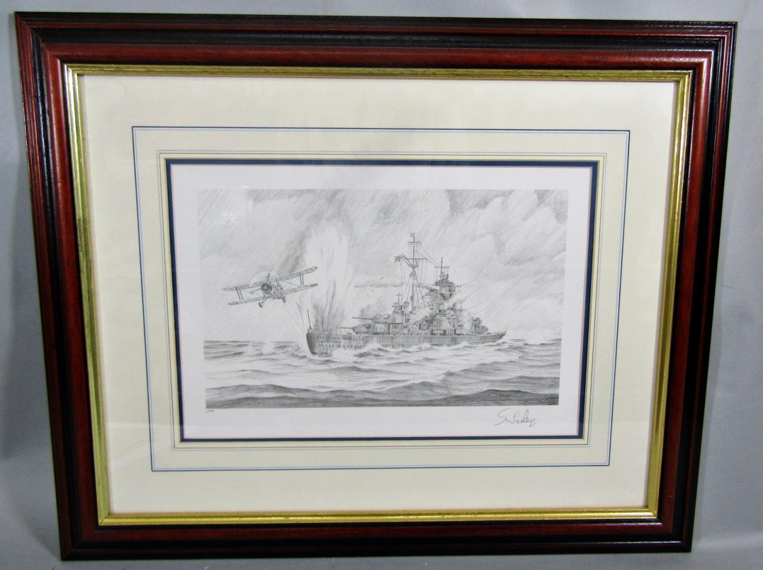 Simon W Fisher (20th century British school) - Bismarck, The Fateful Salvo, 1941, signed limited - Image 2 of 4