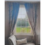 2 pairs of good quality extra long curtains by Laura Ashley; fabric has silk like feel with pale