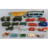 Collection of vintage model vehicles including Dinky Pullmore Car Transporter 582 with boxed Loading