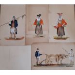 A set of four 19th century gouache studies of figures in European style costume including pair of