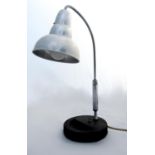 Vintage industrial desk lamp, the cast iron base with arched column and aluminium shade, 55cm high