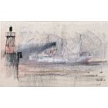 Patrick Collins (Bristol Savages) - Study of a trawler near a lighthouse, signed and date 1982,