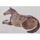 Dame Elisabeth Frink (1930-1993) - 'Horse Lying Down', signed and dated 1979, watercolour, 38.5 x