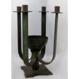 Aumiller - Verdigris bronze candelabra, stamped 'Aumiller' to the base rim, 32 cm high