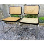 Pair of Marcel Breuer Wassilly dining chairs, with tubular chrome framework and bergere backs and