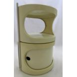 Joe Columbo type two tier side table of cylindrical form, the second tier with sliding door, 51cm