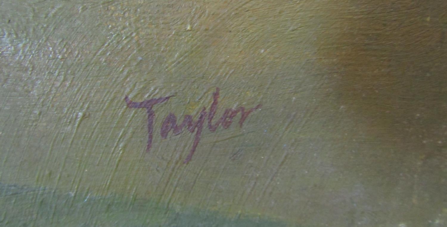 A*C* Taylor (20th century) - 'Labourer Cutting Field Drains', signed, inscribed label verso, oil - Image 2 of 3