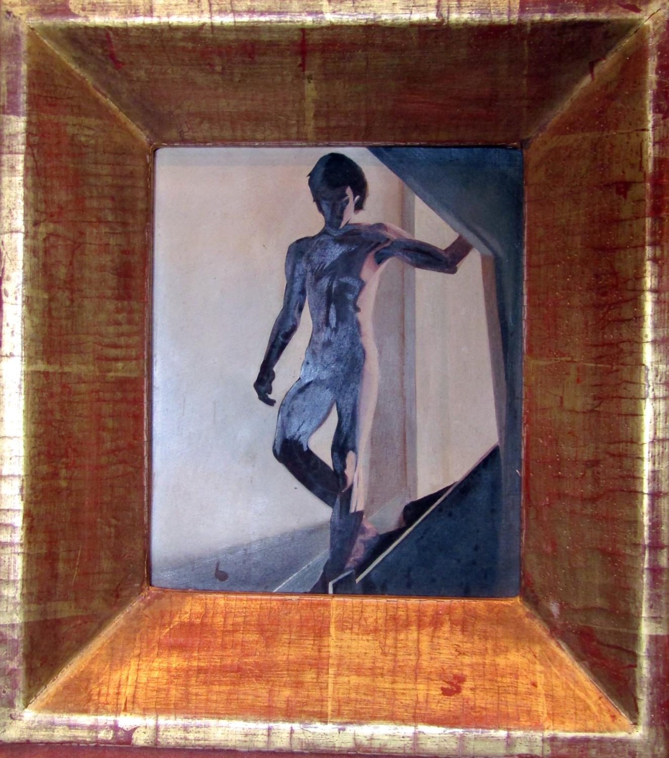 Diccon Swan (born 1947) - Nude figure on the staircase, signed and dated 89, oil on board, 14.5 x - Image 2 of 4