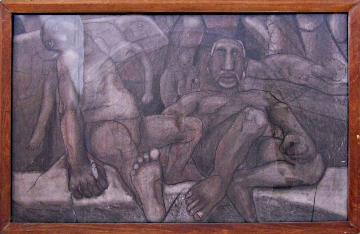 Louis Maqhubela (B.1939) - 'Fallen Kings', signed, inscribed Piccadilly Gallery label verso, figural - Image 2 of 4