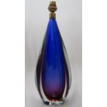 Murano glass table lamp of baluster form, with amethyst and blue central decoration and further