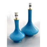 Holmegaard of Sweden - Graduated pair of turquoise glass baluster table lamps, 46cm and 34cm high