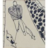 20th century school - Study of a figure walking two dogs, monogrammed AV and dated 98, work in