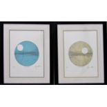 20th century school - Pair of abstract colour etchings of circular form, titled Rock IV,