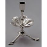 WAS Benson silver plated candlestick, the raised sconce over a flower petal drip tray, upon
