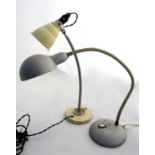Two industrial desk snake lamps, one with a galvanised steel shade, the other aluminium, 55cm and