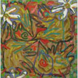 Mid-20th century school - Study of chickens and flowers, unsigned, oil with thick impasto on canvas,