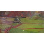 A*C* Taylor (20th century) - 'Labourer Cutting Field Drains', signed, inscribed label verso, oil