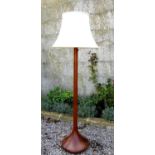 Good quality Lisbeth Brams solid teak parquetry standard lamp, with associated period shade, 155cm