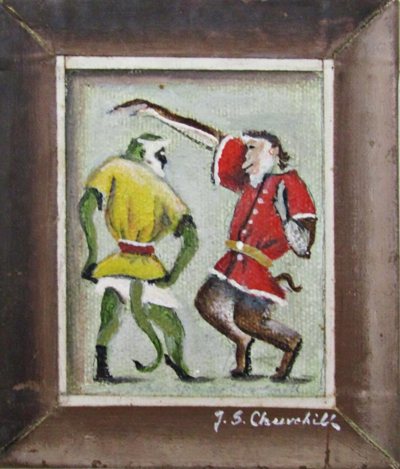 John Spencer Churchill (1909-1992) - 'A Green Monkey and a Pigtail Monkey Dancing', signed, signed - Image 2 of 4