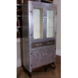 Vintage Industrial aluminium medical cabinet in the manner of Airstream, two glazed doors