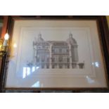 Pair of contemporary coloured architectural prints after Fourdrinier in antiqued gilt frames, 70 x