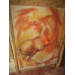 Large contemporary oil on canvas showing a rearing horse, 218 x 153cm approx