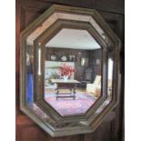 Contemporary elongated octagonal mirror and gilded frame with further flecked mirror panels