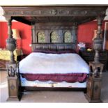 A 20th century copy of the Great Bed of Ware, with turned baluster supports, panelled headlining and