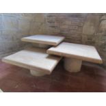 A trio of three graduated square cut occasional tables, each 50cm square x 37cm high and lower
