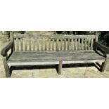 Good quality weathered teak park bench, 240cm long
