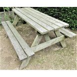 A weathered teak picnic table, 152cm long