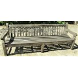 Good quality weathered teak park bench, 240cm long
