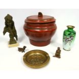 Group of items including a brass paperweight with a personal inscription on reverse Hong Kong