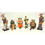 Group of Royal Doulton figures, The Foaming Quart, two The Jester figures in different colourways,