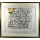 17th C. map after Christopher Saxton (c.1542) Radnor copper engraving with later hand colouring,