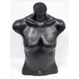 Black moulded plastic female upper torso, 53 cm