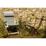 Regutti Italy, a folding chair, with striped cushion, max height 102 cm and a pair of cast iron