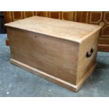 Victorian waxed pine blanket box chest, with dovetailed joints and cast iron handles, 50 x 90 x 50