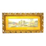 19th C. canal scene with barge, watercolour in openwork gilt frame, 15 x 54 cm, 20th C. painting