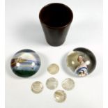 Group of items, including two 19th C. paperweights, one depicting the young Queen Victoria, and
