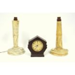 Bakelite clock and two early plastic lamps, labelled, Regulite (3)