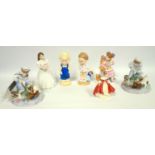 Shelly, Mabel Lucie Attwell figures, Lil Bill and Lilibet, numbered 566, three Doulton Childhood
