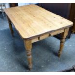 Pine table with single drawer, on turned legs, 151 x 87 cm