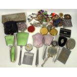 Art Nouveau Style pewter hand mirror, Deco brush and mirror sets, chain mail expanding purse,