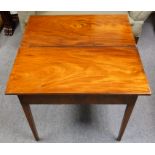 19th C. mahogany folding tea table, tapering box legs, 41 cm opening to 82 CM.