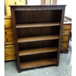 A Jaycee oak open bookcase, with three adjustable shelves, H. 140 cm, W. 97.5 cm, D. 33 cm