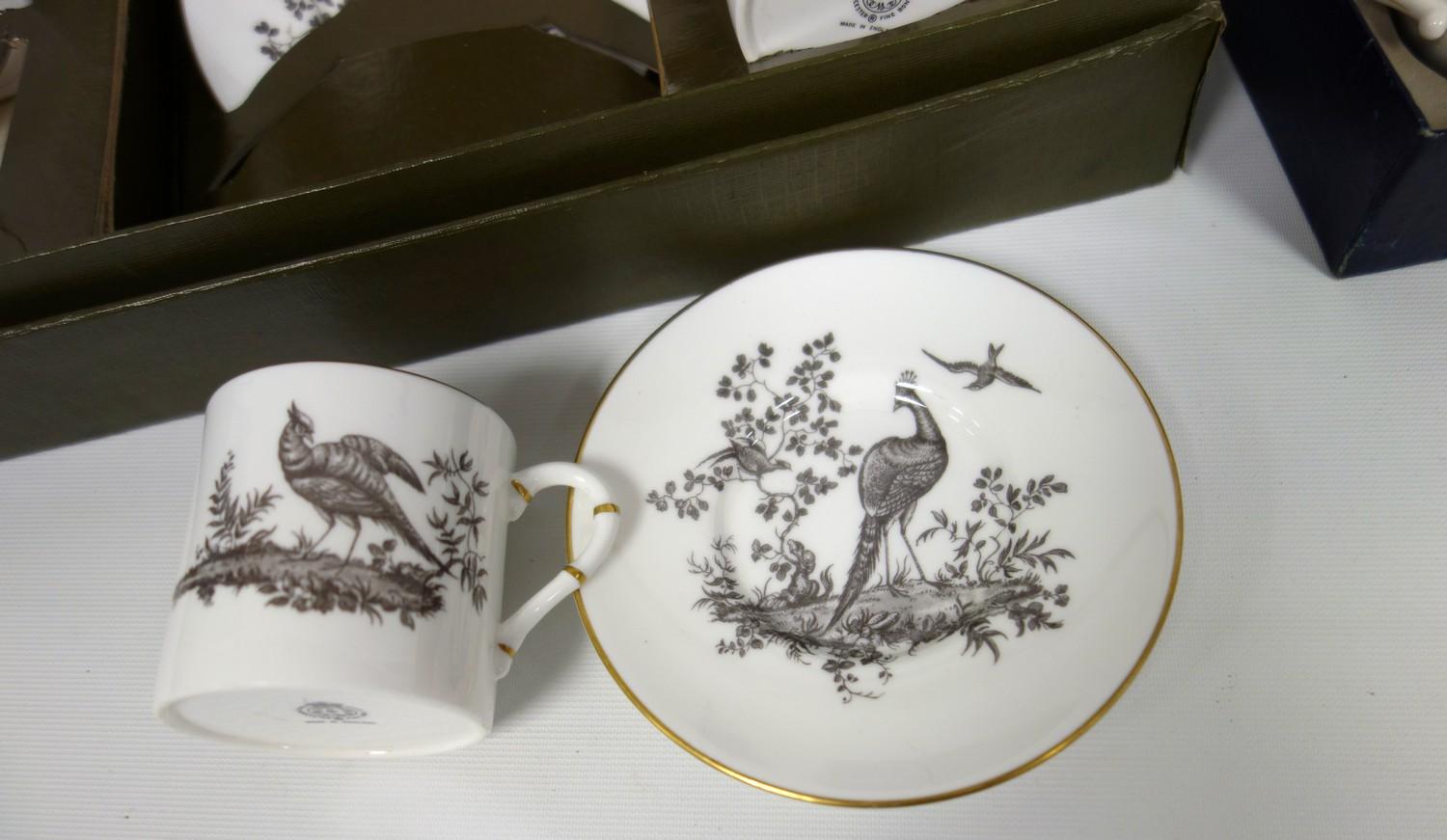 A set of Worcester coffee cans and saucers, with bat print style peacock design, and a set of lidded - Image 3 of 5