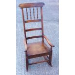 Victorian beech rocking chair, with high spindle turned back, 126 cm