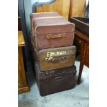 Two trunks one with bentwood mounts, and a large metal trunk 82 x 51 x 61 cm (3)